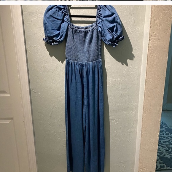 Denim Smocked Jumpsuit - Picture 3 of 3